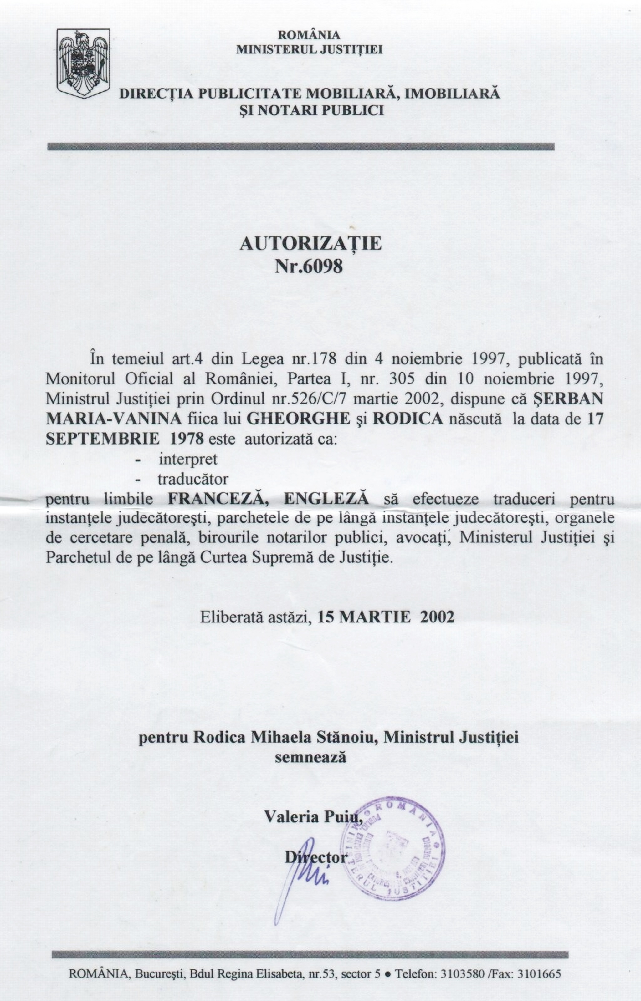 Autorizatie 2002 Autorizatie veche